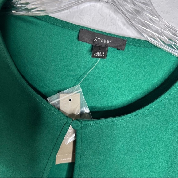 J. Crew Top Women Large Shirt Green Satin Key Hole Long Balloon Sleeve B6 - Picture 2 of 7